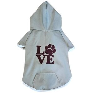 7th & Hudson Gray Love Paw Print Pet Hoodie Dog Sweatshirt Fleece Lined Large